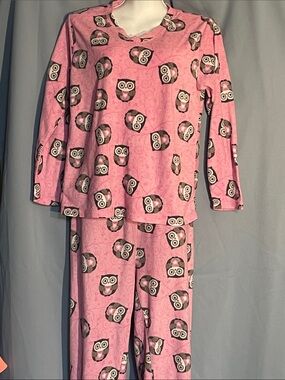 Girls' Pink Owl Print Pajama Set - Long Sleeve Top & Pants
